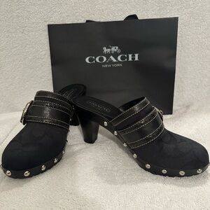 Y2K Coach signature C black mules shoes